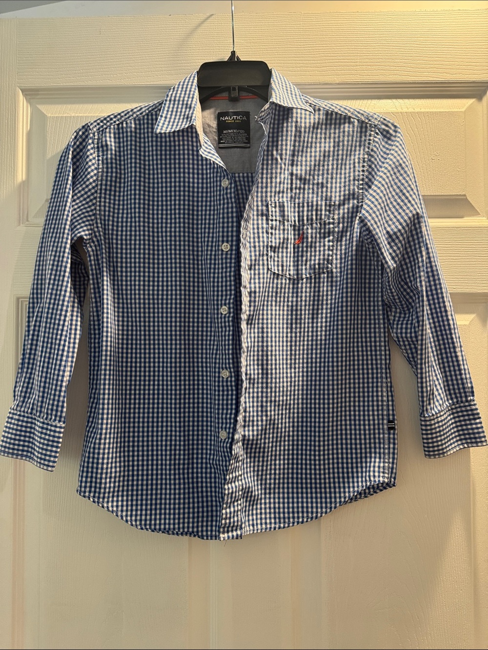Nautica Blue and White Gingham Button-Down Shirt